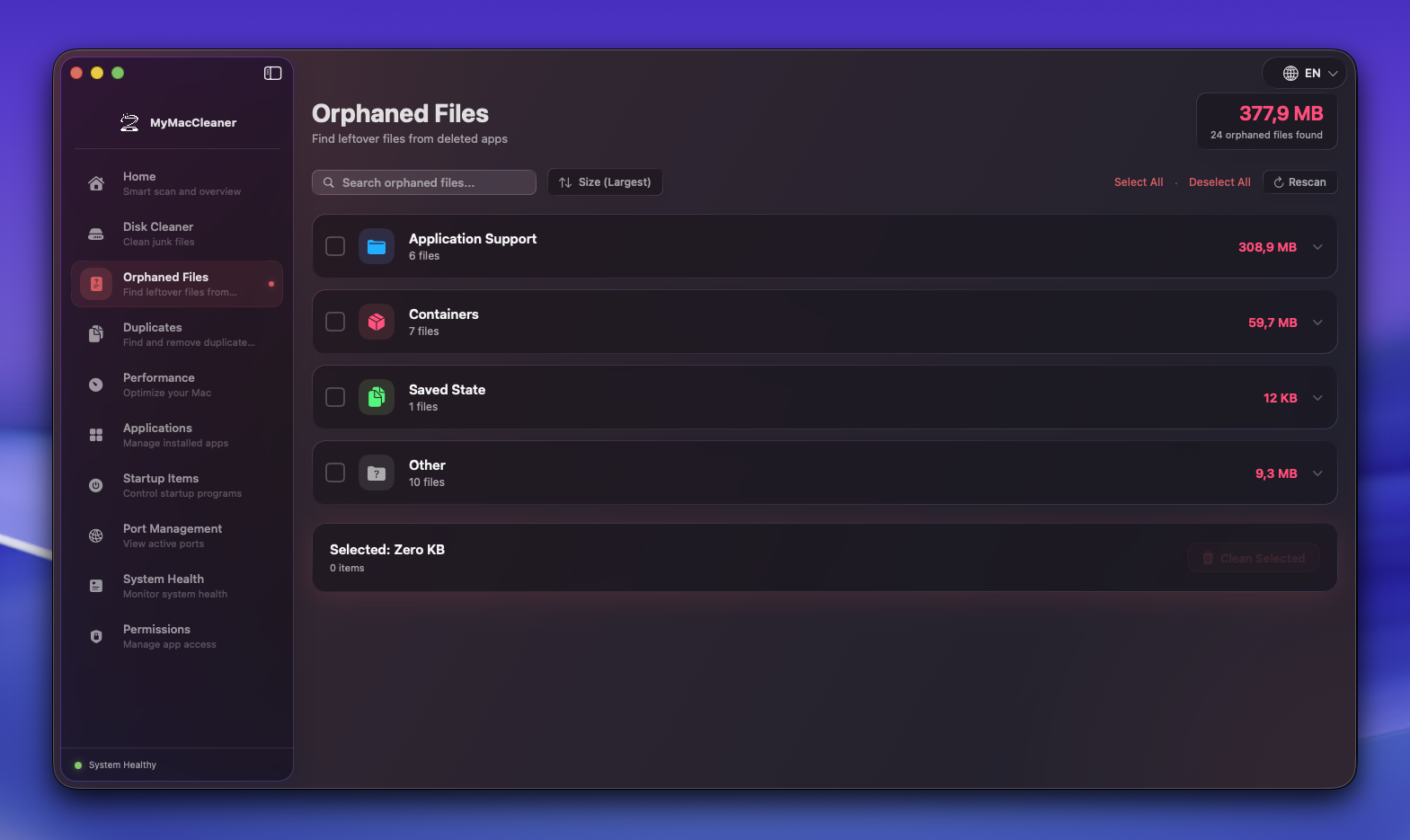 Orphaned Files screenshot